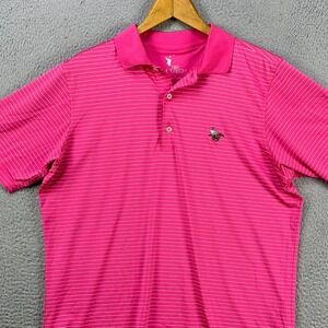 Sleepy Hallow Country Club Shirt Golf Polo Mens Large Pink Stripes Rugby FG Tech
